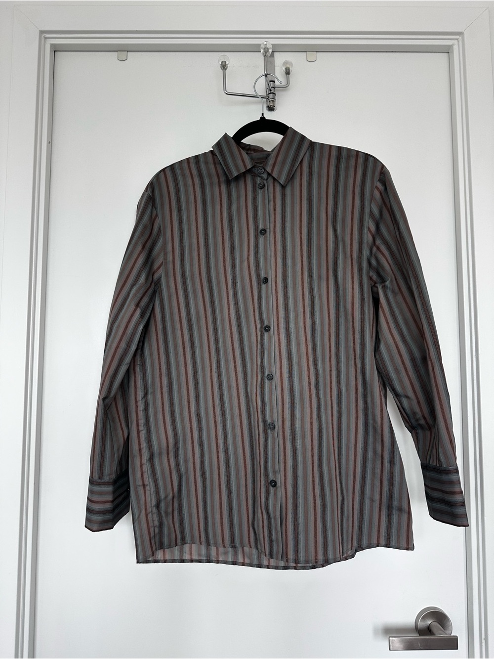 Zara Men’s Long-Sleeve Striped Button-Up Shirt - Gray & Brown